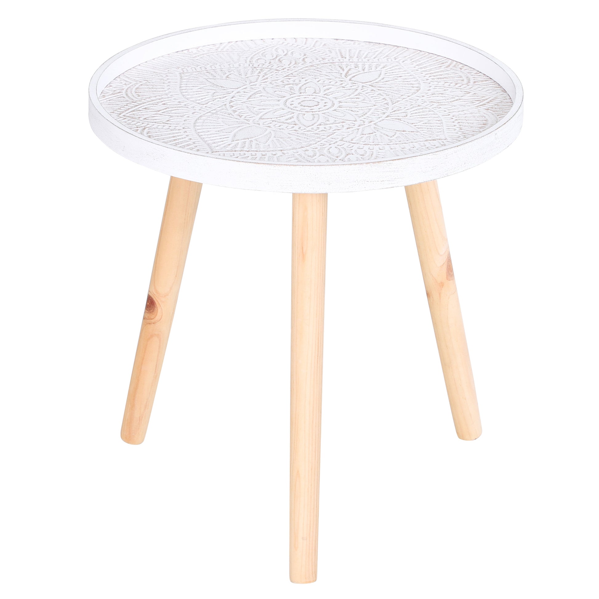 Modern Round Coffee Table, Coffee Table with Raised Edge and Three Legs, for Bedroom and Living Room, in White and Gold Wood