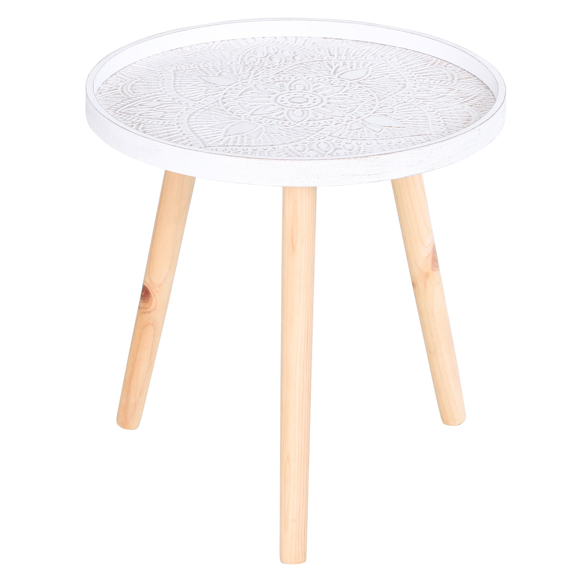 Modern Round Coffee Table, Coffee Table with Raised Edge and Three Legs, for Bedroom and Living Room, in White and Gold Wood
