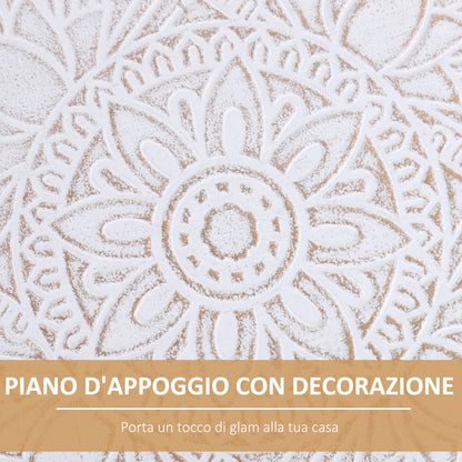 Modern Round Coffee Table, Coffee Table with Raised Edge and Three Legs, for Bedroom and Living Room, in White and Gold Wood