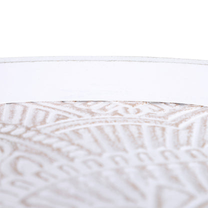 Modern Round Coffee Table, Coffee Table with Raised Edge and Three Legs, for Bedroom and Living Room, in White and Gold Wood