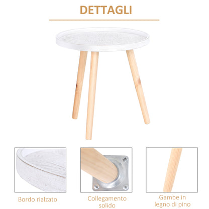 Modern Round Coffee Table, Coffee Table with Raised Edge and Three Legs, for Bedroom and Living Room, in White and Gold Wood