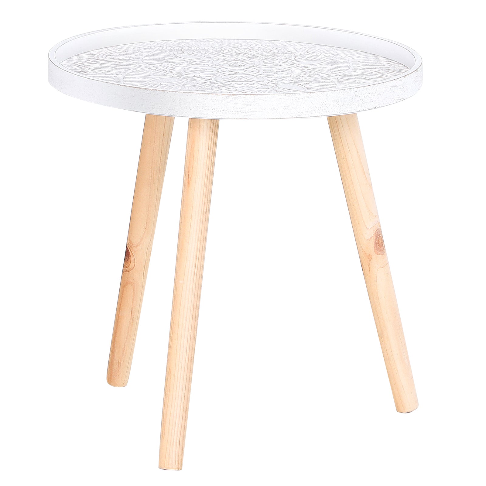 Modern Round Coffee Table, Coffee Table with Raised Edge and Three Legs, for Bedroom and Living Room, in White and Gold Wood