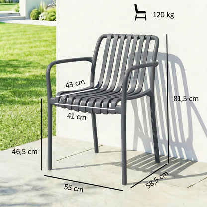 4-Piece Stackable Patio Chairs – Slatted Design with Armrests, Ergonomic Outdoor Dining Chairs for Garden & Balcony, 265 lb Capacity, Dark Gray