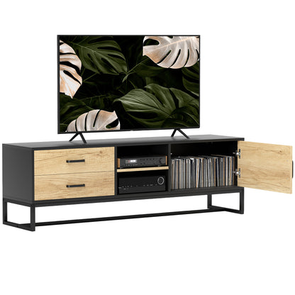 TV Stand TV Cabinet Wooden TV Stand for TVs up to 60 inches with Cabinet, Open Compartments, 2 Drawers, Adjustable Shelf, and Cable Management for Living Room Bedroom, Natural Wood
