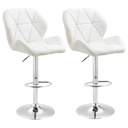 Set of 2 Bar Stools with Adjustable Height, Metal Base and PU Leather Seat, Stools with Backrest and Footrest, 51.5x57.5x93-114.5cm, White
