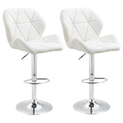 Set of 2 Bar Stools with Adjustable Height, Metal Base and PU Leather Seat, Stools with Backrest and Footrest, 51.5x57.5x93-114.5cm, White