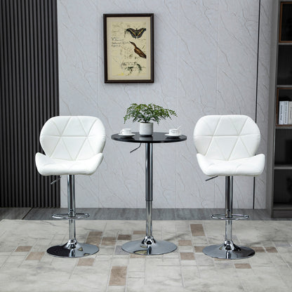 Set of 2 Bar Stools with Adjustable Height, Metal Base and PU Leather Seat, Stools with Backrest and Footrest, 51.5x57.5x93-114.5cm, White