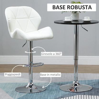 Set of 2 Bar Stools with Adjustable Height, Metal Base and PU Leather Seat, Stools with Backrest and Footrest, 51.5x57.5x93-114.5cm, White