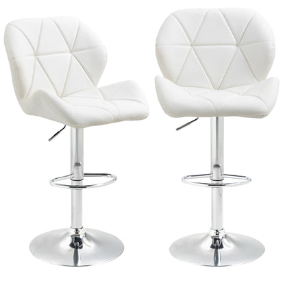 Set of 2 Bar Stools with Adjustable Height, Metal Base and PU Leather Seat, Stools with Backrest and Footrest, 51.5x57.5x93-114.5cm, White