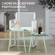 Set of 2 garden coffee tables, triangular nesting side tables, steel frame, with adjustable pads for balcony, patio, garden, light green