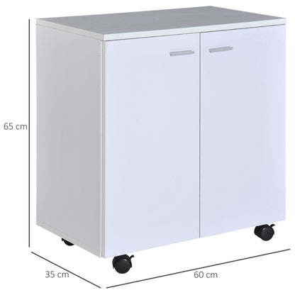 Mobile TV Stand Wooden Cabinet With Wheels and 2 Doors Console Dresser 60x35x65cm