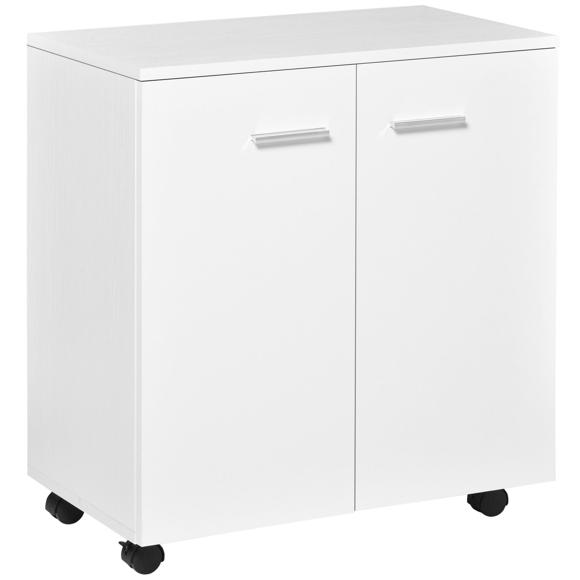 Mobile TV Stand Wooden Cabinet With Wheels and 2 Doors Console Dresser 60x35x65cm