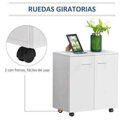 Mobile TV Stand Wooden Cabinet With Wheels and 2 Doors Console Dresser 60x35x65cm