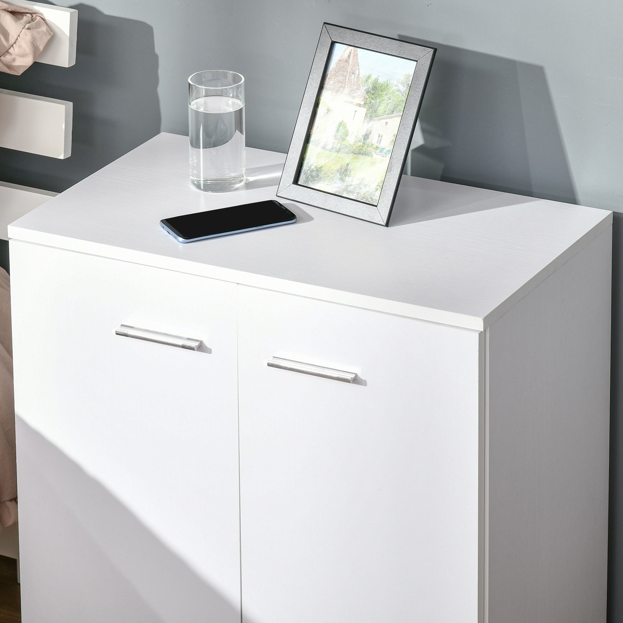 Mobile TV Stand Wooden Cabinet With Wheels and 2 Doors Console Dresser 60x35x65cm