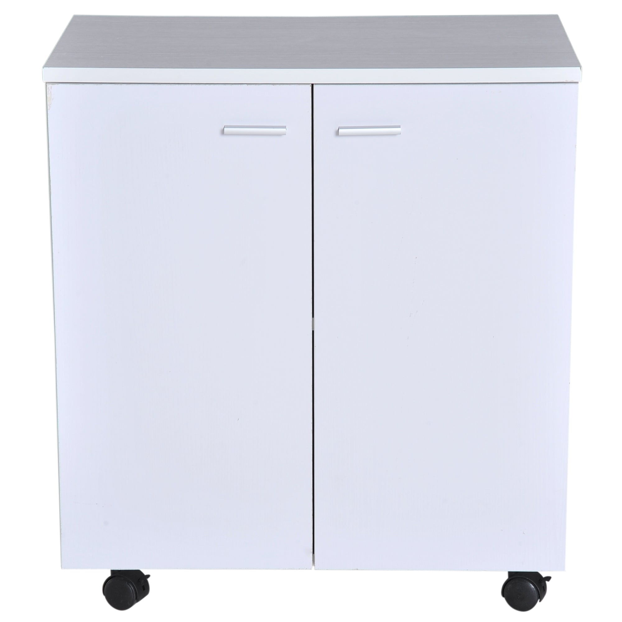 Mobile TV Stand Wooden Cabinet With Wheels and 2 Doors Console Dresser 60x35x65cm