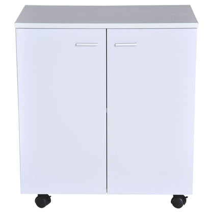 Mobile TV Stand Wooden Cabinet With Wheels and 2 Doors Console Dresser 60x35x65cm