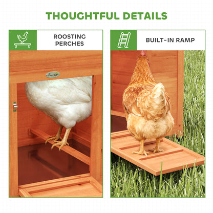Wooden Chicken Coop 113.5 x 67.5 x 95.5 cm (44.7 x 26.6 x 37.6 in) with Nest Box, 2 Perches, Ramp, Sliding Window, Waterproof Roof, Pull-Out Tray — For 2 Hens/Ducks/Rabbits — Orange