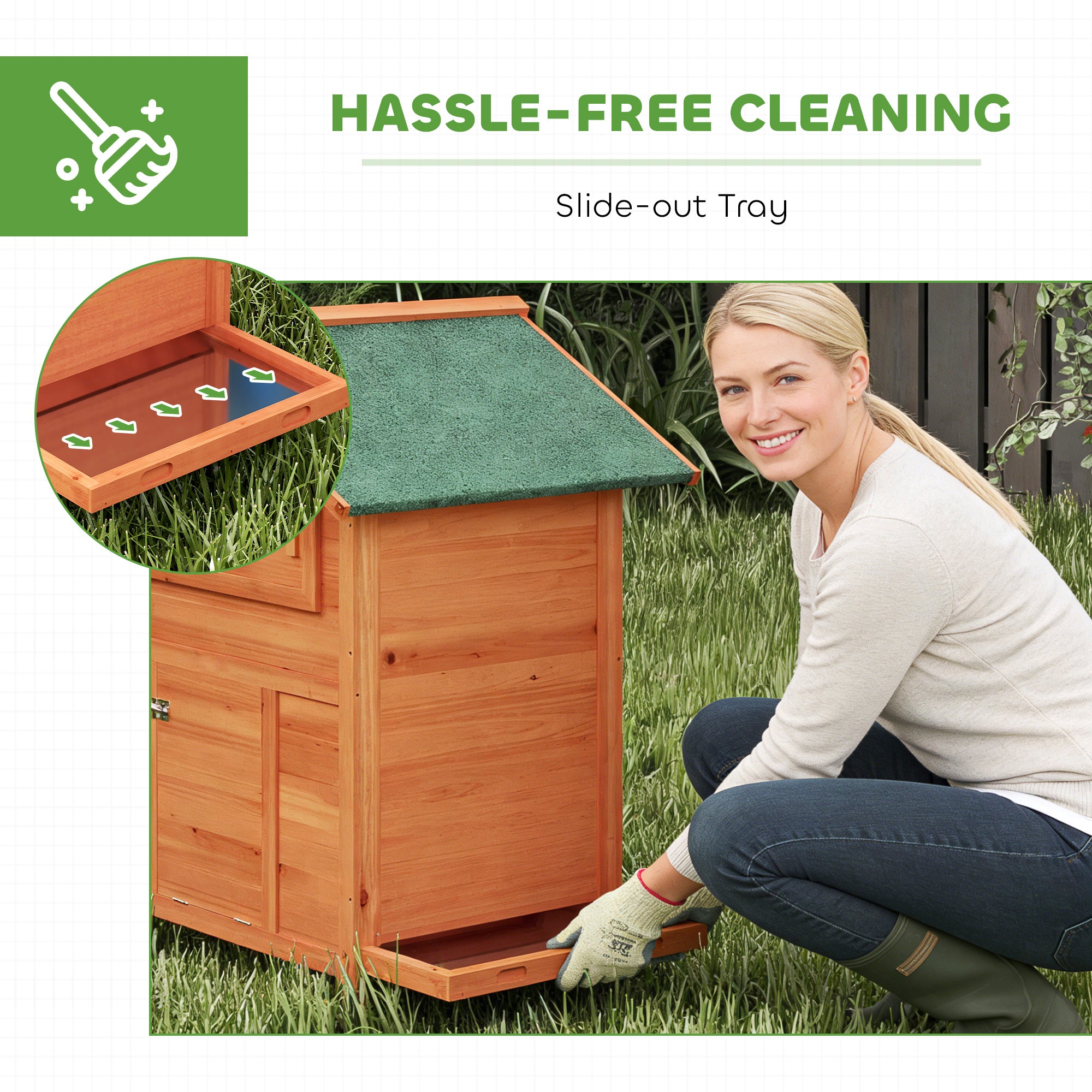 Wooden Chicken Coop 113.5 x 67.5 x 95.5 cm (44.7 x 26.6 x 37.6 in) with Nest Box, 2 Perches, Ramp, Sliding Window, Waterproof Roof, Pull-Out Tray — For 2 Hens/Ducks/Rabbits — Orange