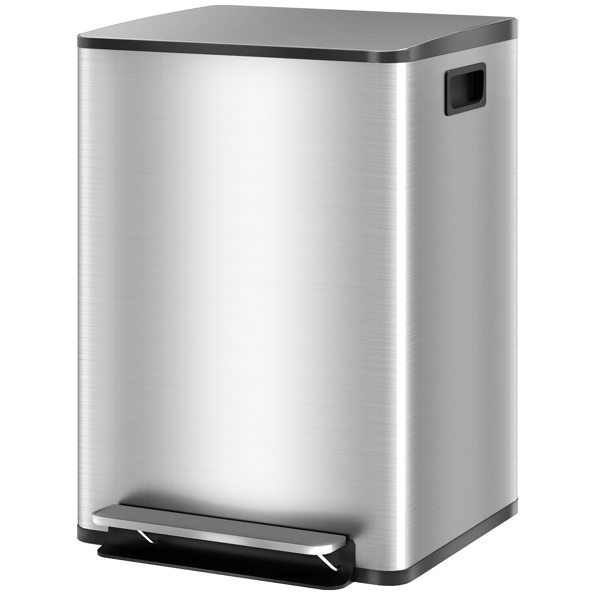 Kitchen Trash Can with 2 Compartments 2x20L Stainless Steel Trash Can with Soft-Close Lid and Removable Bucket for Bedroom Office Living Room Silver