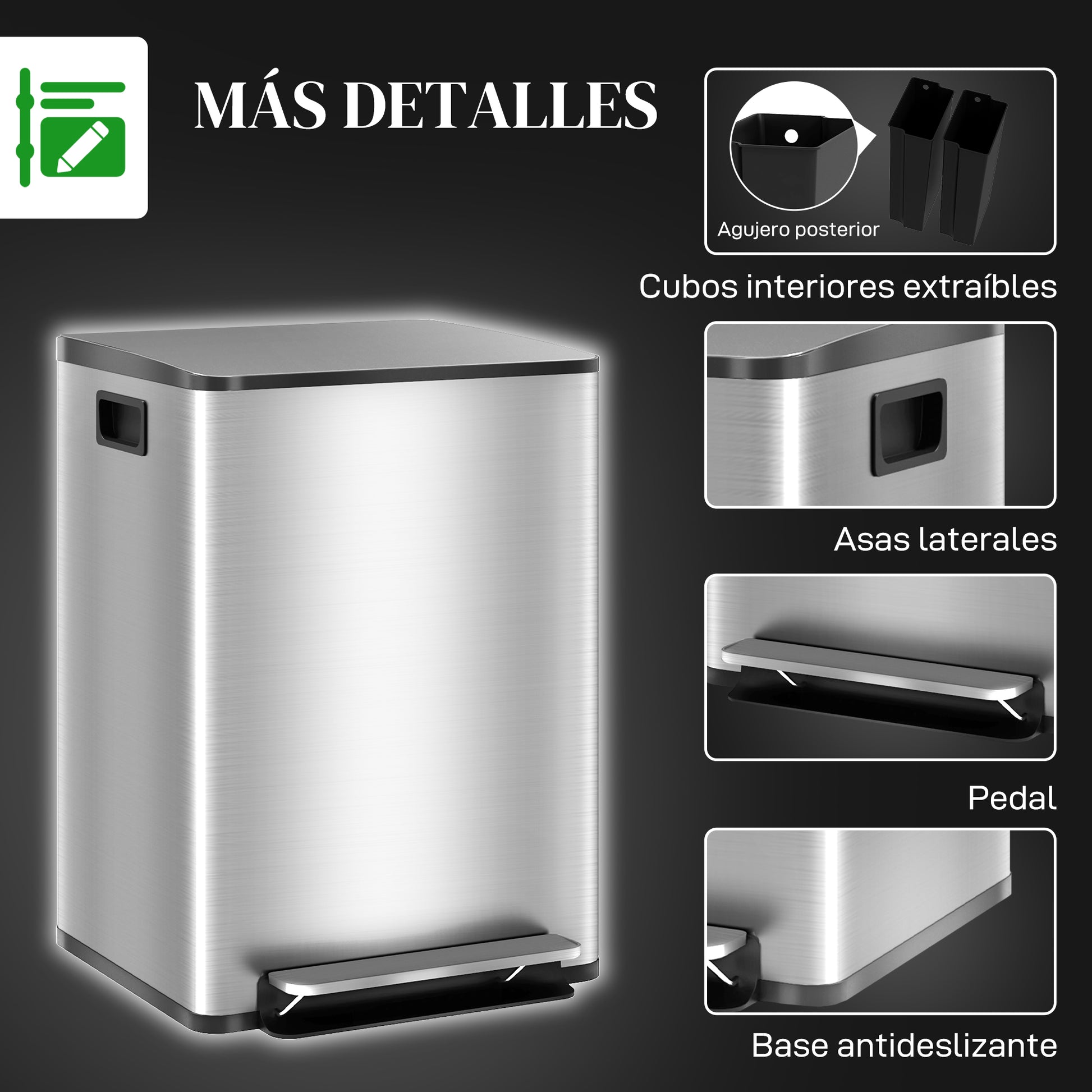 Kitchen Trash Can with 2 Compartments 2x20L Stainless Steel Trash Can with Soft-Close Lid and Removable Bucket for Bedroom Office Living Room Silver