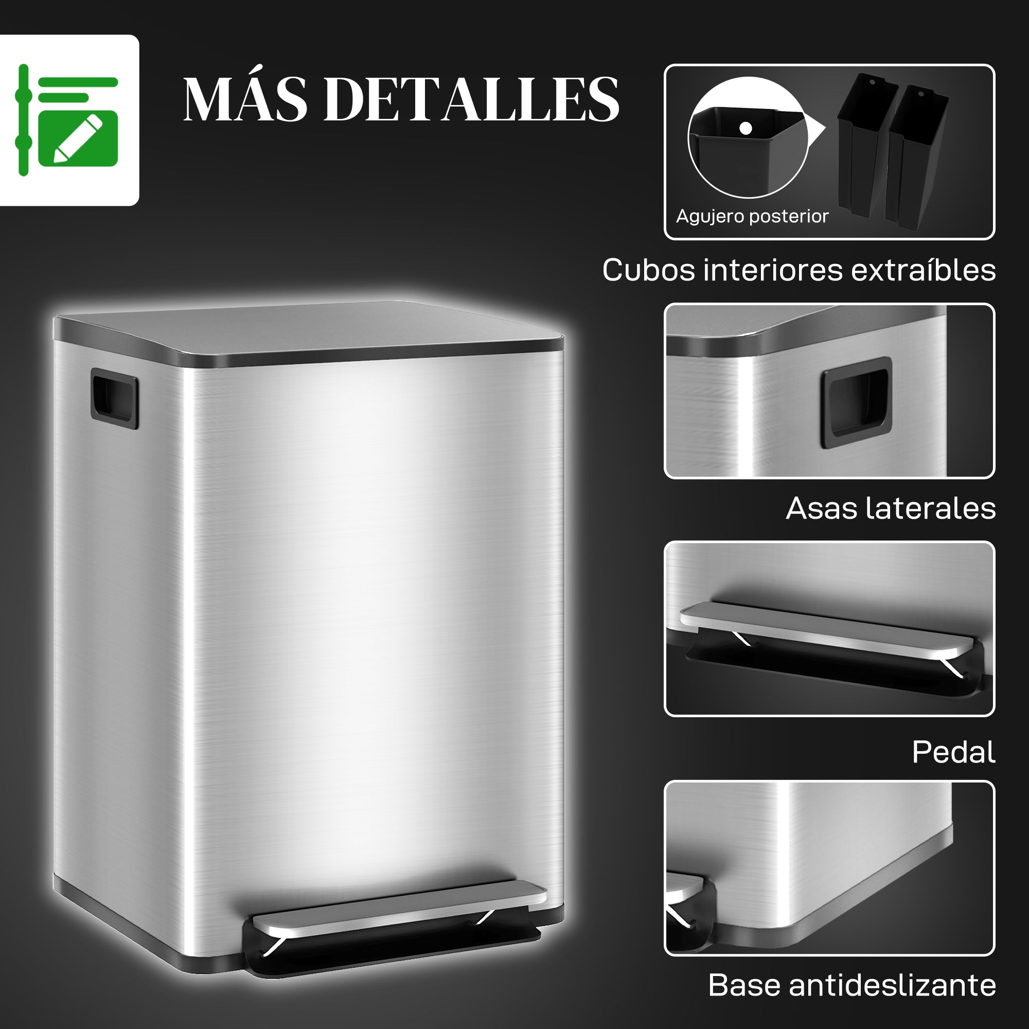 Kitchen Trash Can with 2 Compartments 2x20L Stainless Steel Trash Can with Soft-Close Lid and Removable Bucket for Bedroom Office Living Room Silver
