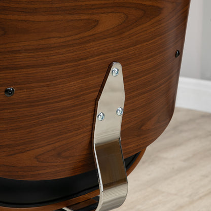 Vintage Design Office Chair Height Adjustable 360° Swivel Seat Chromed Wood Poplar Synthetic Coating 53L x 53W x 77-87H cm Black