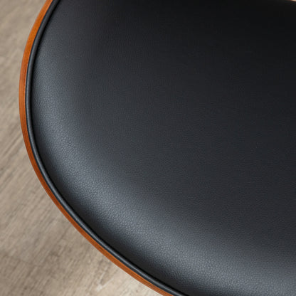 Vintage Design Office Chair Height Adjustable 360° Swivel Seat Chromed Wood Poplar Synthetic Coating 53L x 53W x 77-87H cm Black