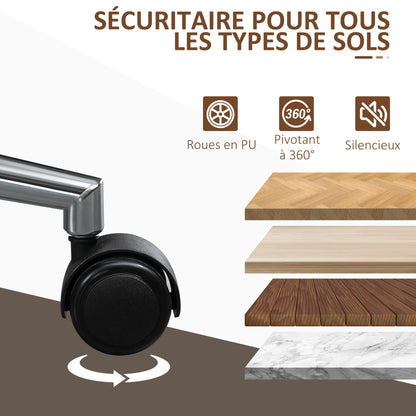 Vintage Design Office Chair Height Adjustable 360° Swivel Seat Chromed Wood Poplar Synthetic Coating 53L x 53W x 77-87H cm Black