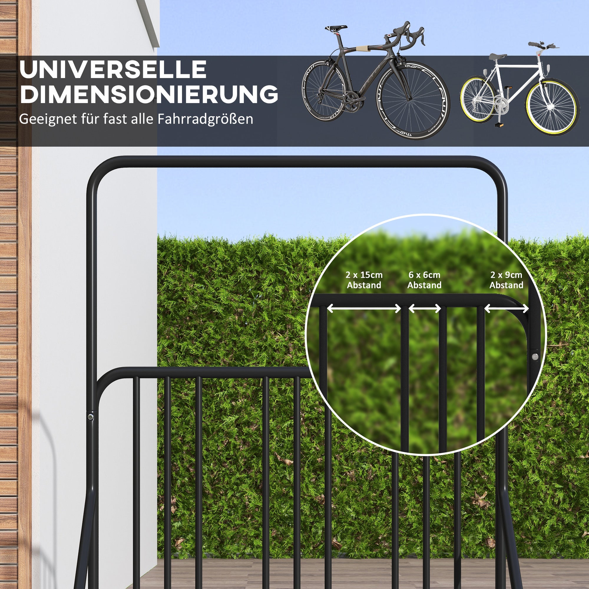 Bike Stand Bike Rack with Dual-Sided Handle Multi-Bike Stand, Weatherproof, for 4 Bikes Steel 102 x 92 x 130 cm, Black