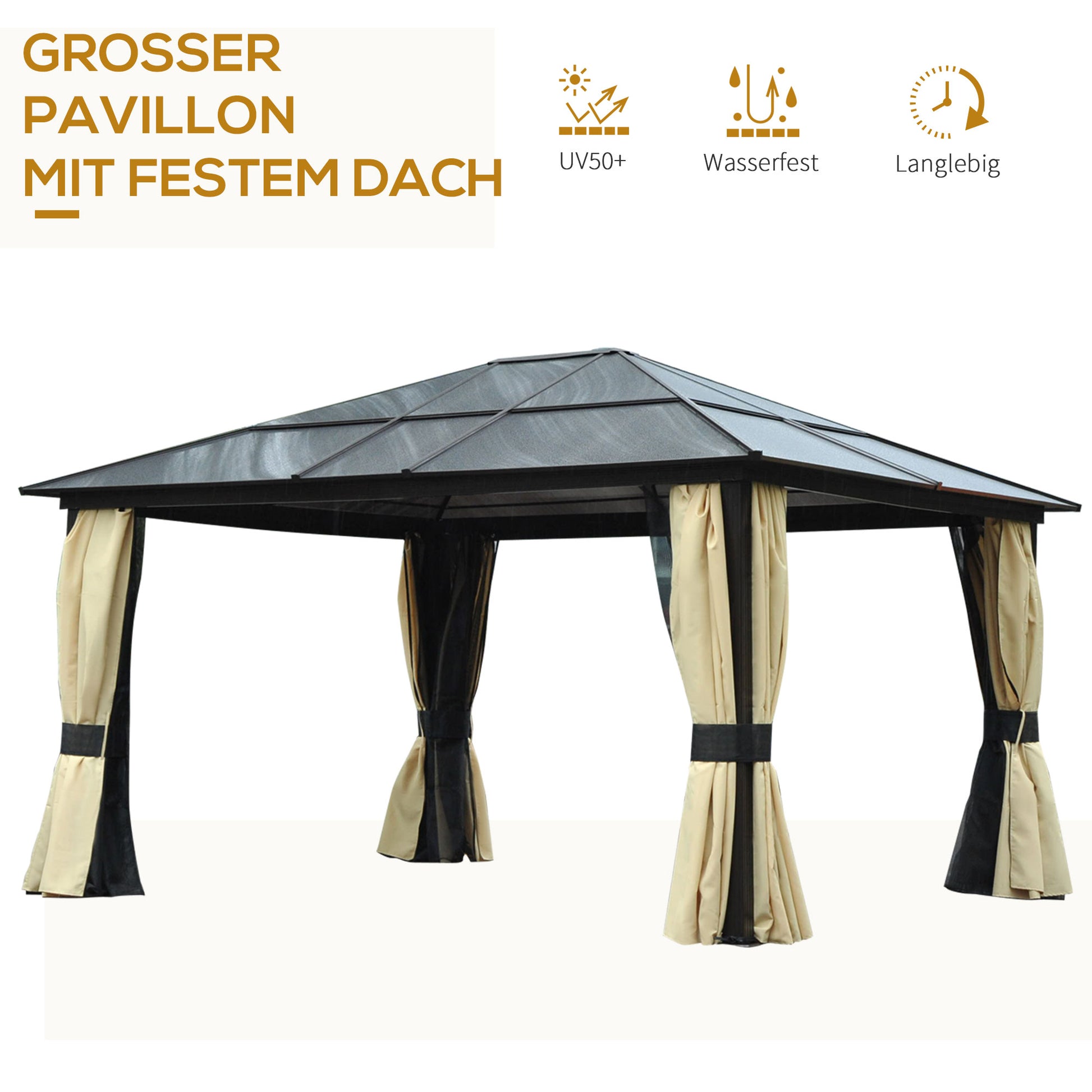 Luxury Pavilion Garden Gazebo Aluminum Party Tent Garden Tent with Translucent PC Roof 420 x 360 x 275 cm