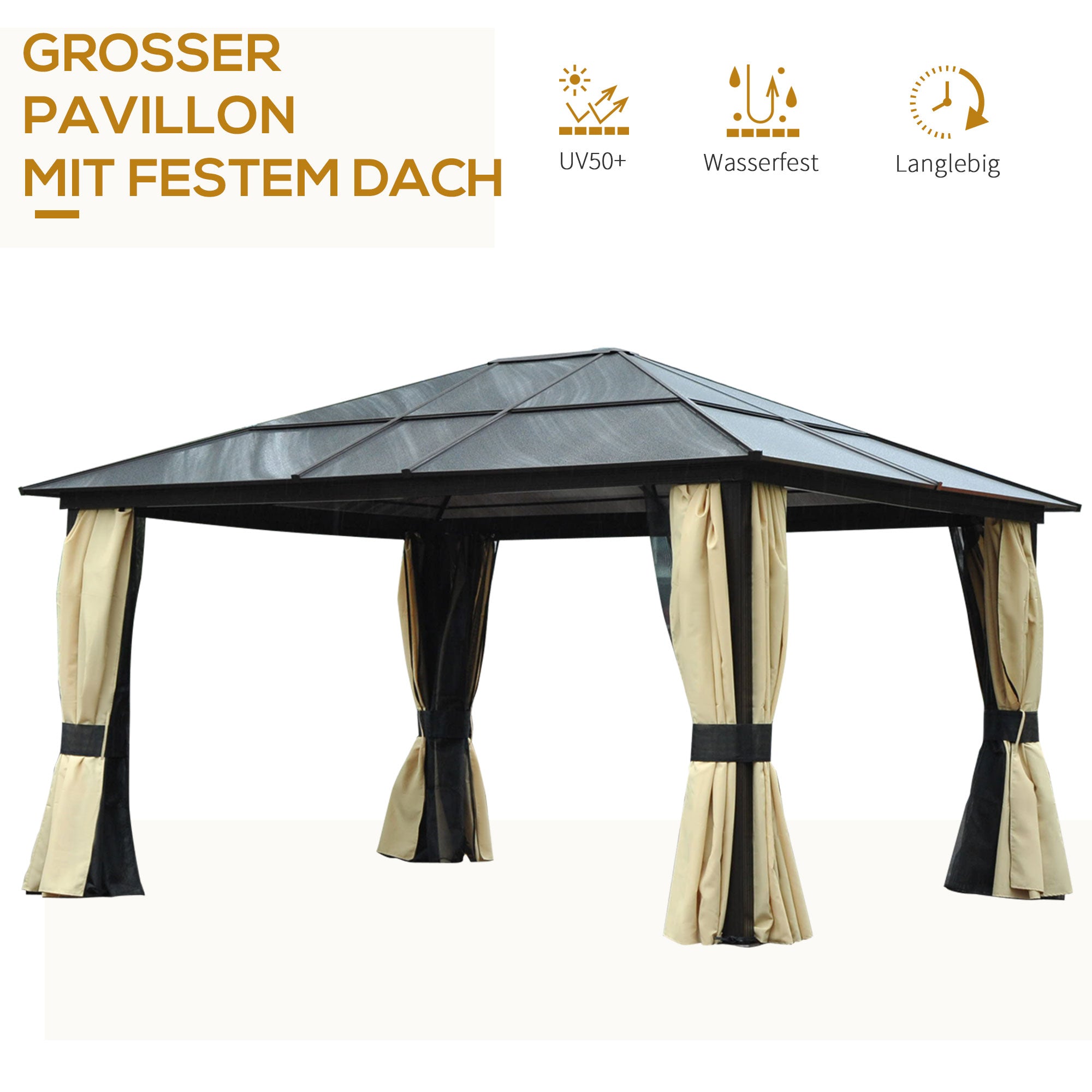 Luxury Pavilion Garden Gazebo Aluminum Party Tent Garden Tent with Translucent PC Roof 420 x 360 x 275 cm