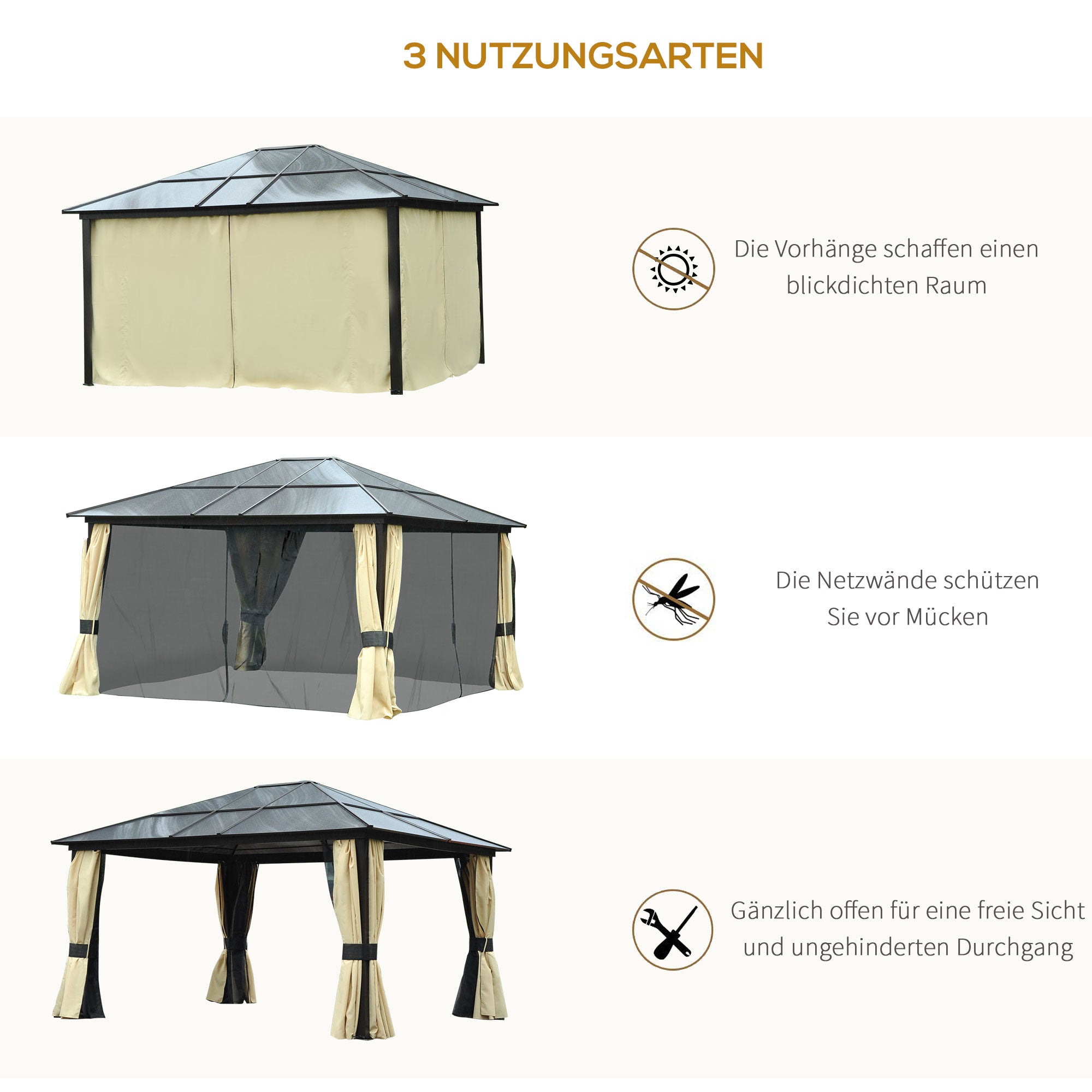 Luxury Pavilion Garden Gazebo Aluminum Party Tent Garden Tent with Translucent PC Roof 420 x 360 x 275 cm