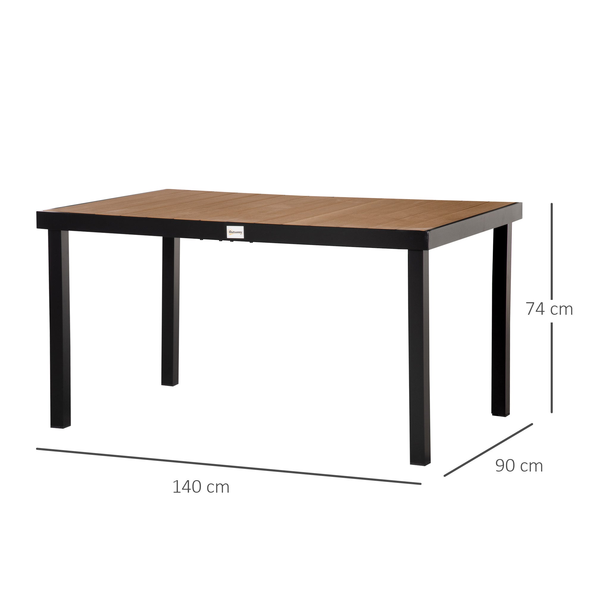 Garden Table for 6 Persons Dining Table Aluminum Table Garden Furniture Lounge Furniture Easy-care Plastic Natural+Black 140 x 90 x 74 cm