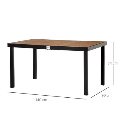 Garden Table for 6 Persons Dining Table Aluminum Table Garden Furniture Lounge Furniture Easy-care Plastic Natural+Black 140 x 90 x 74 cm