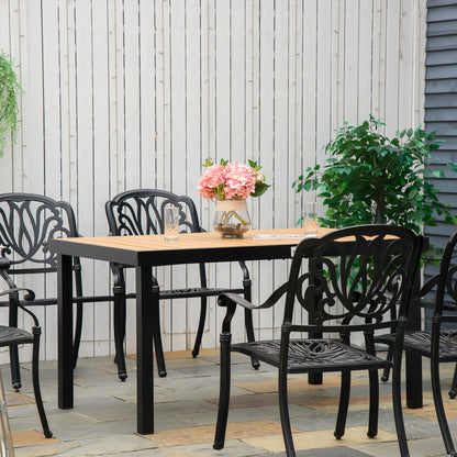 Garden Table for 6 Persons Dining Table Aluminum Table Garden Furniture Lounge Furniture Easy-care Plastic Natural+Black 140 x 90 x 74 cm