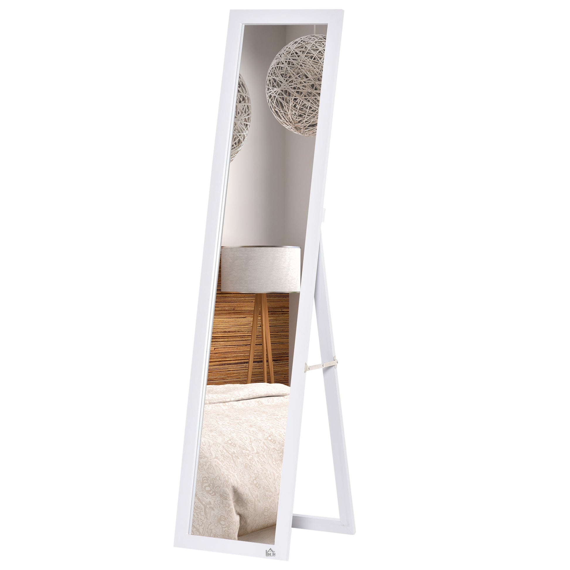 Full Length Mirror with Foldable Stand, 37x154 cm Vertical Mirror with Frame, Wall Mount Holes and Anti-Explosion Film, for Bedroom, Living Room, Entryway, White