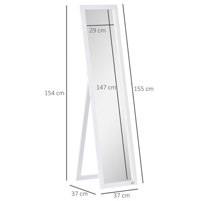 Full Length Mirror with Foldable Stand, 37x154 cm Vertical Mirror with Frame, Wall Mount Holes and Anti-Explosion Film, for Bedroom, Living Room, Entryway, White