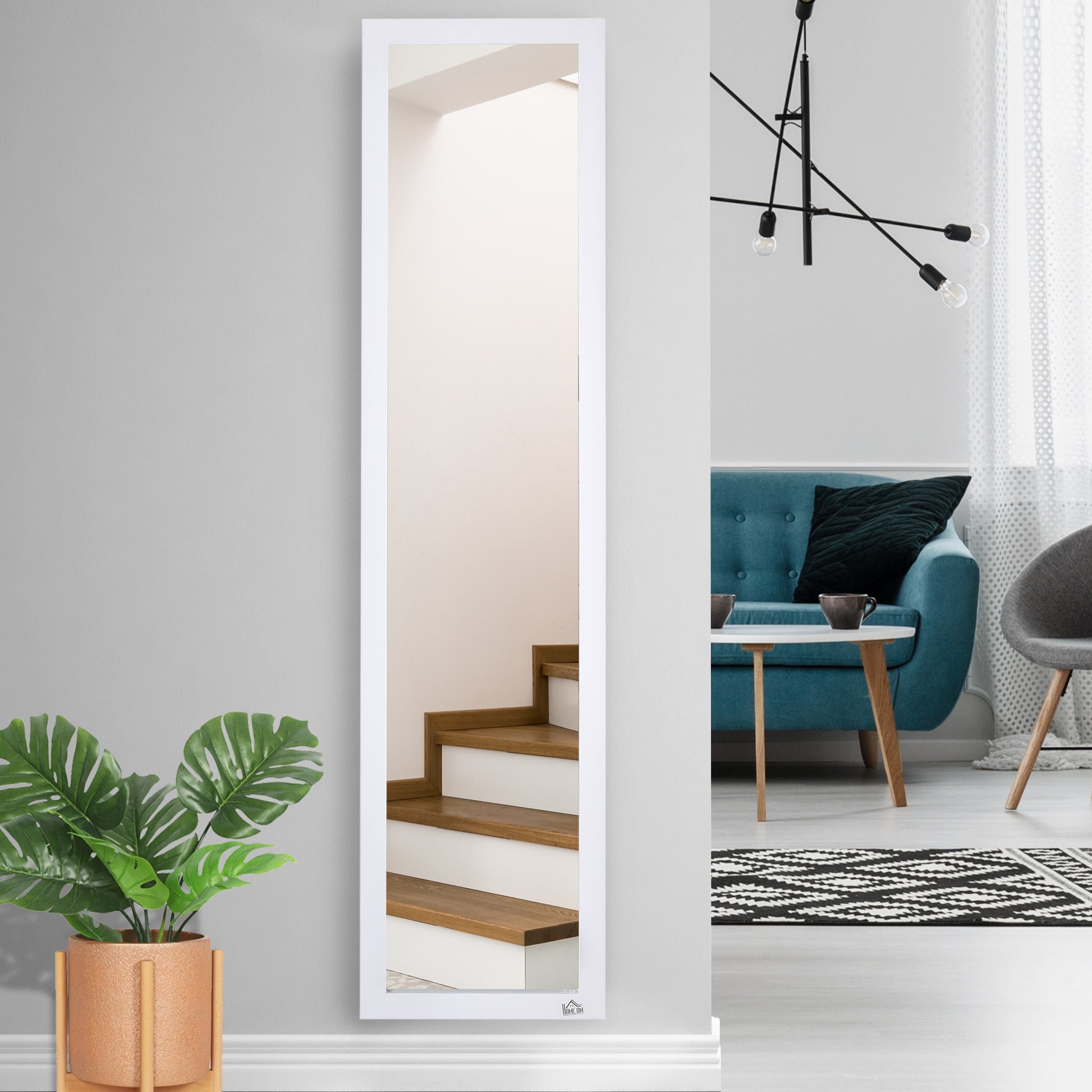 Full Length Mirror with Foldable Stand, 37x154 cm Vertical Mirror with Frame, Wall Mount Holes and Anti-Explosion Film, for Bedroom, Living Room, Entryway, White