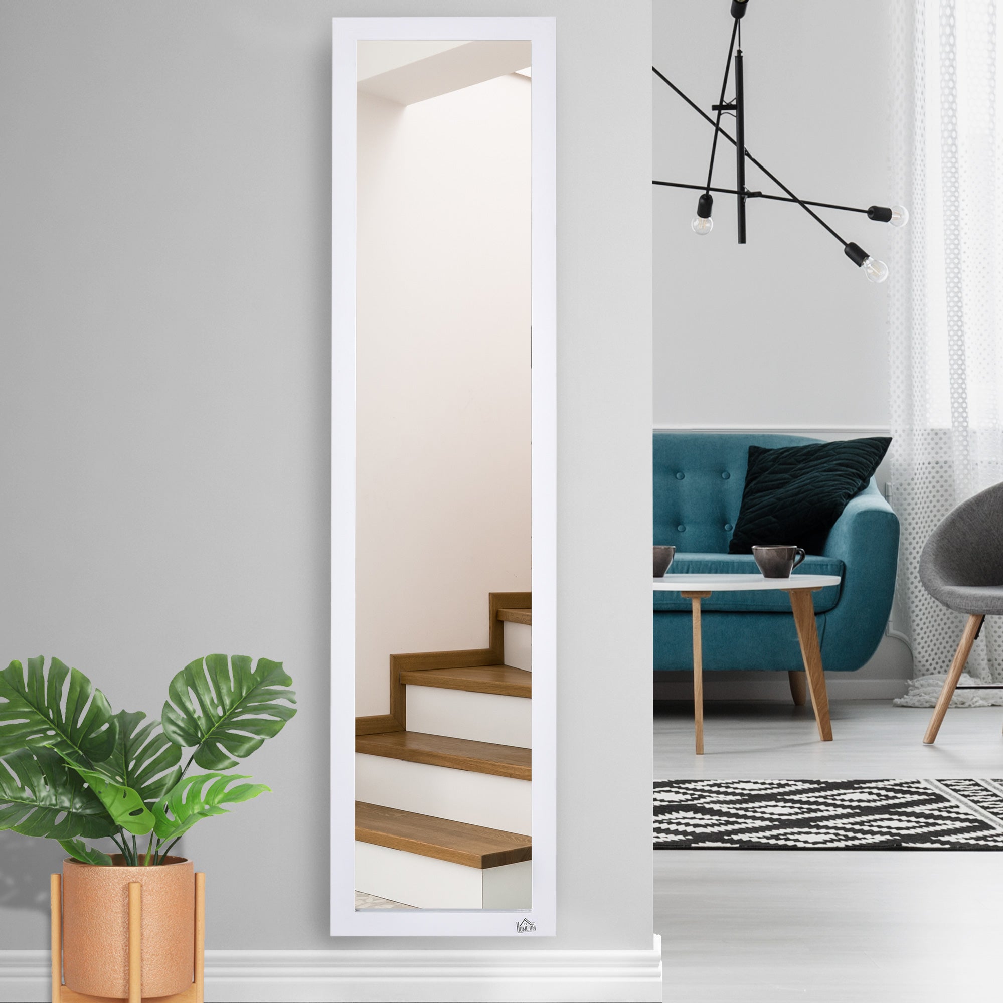 Full Length Mirror with Foldable Stand, 37x154 cm Vertical Mirror with Frame, Wall Mount Holes and Anti-Explosion Film, for Bedroom, Living Room, Entryway, White