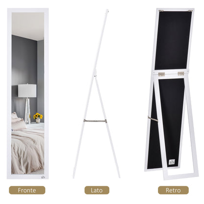 Full Length Mirror with Foldable Stand, 37x154 cm Vertical Mirror with Frame, Wall Mount Holes and Anti-Explosion Film, for Bedroom, Living Room, Entryway, White