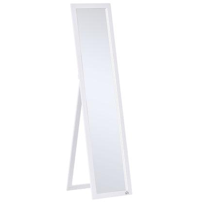 Full Length Mirror with Foldable Stand, 37x154 cm Vertical Mirror with Frame, Wall Mount Holes and Anti-Explosion Film, for Bedroom, Living Room, Entryway, White
