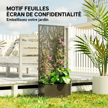 Metal Planter with Trellis — Raised Flower Bed with Privacy Screen, Leaf-Cut Design, for Climbers, Vegetables & Flowers, 45 x 21.5 x 110 cm (Black)