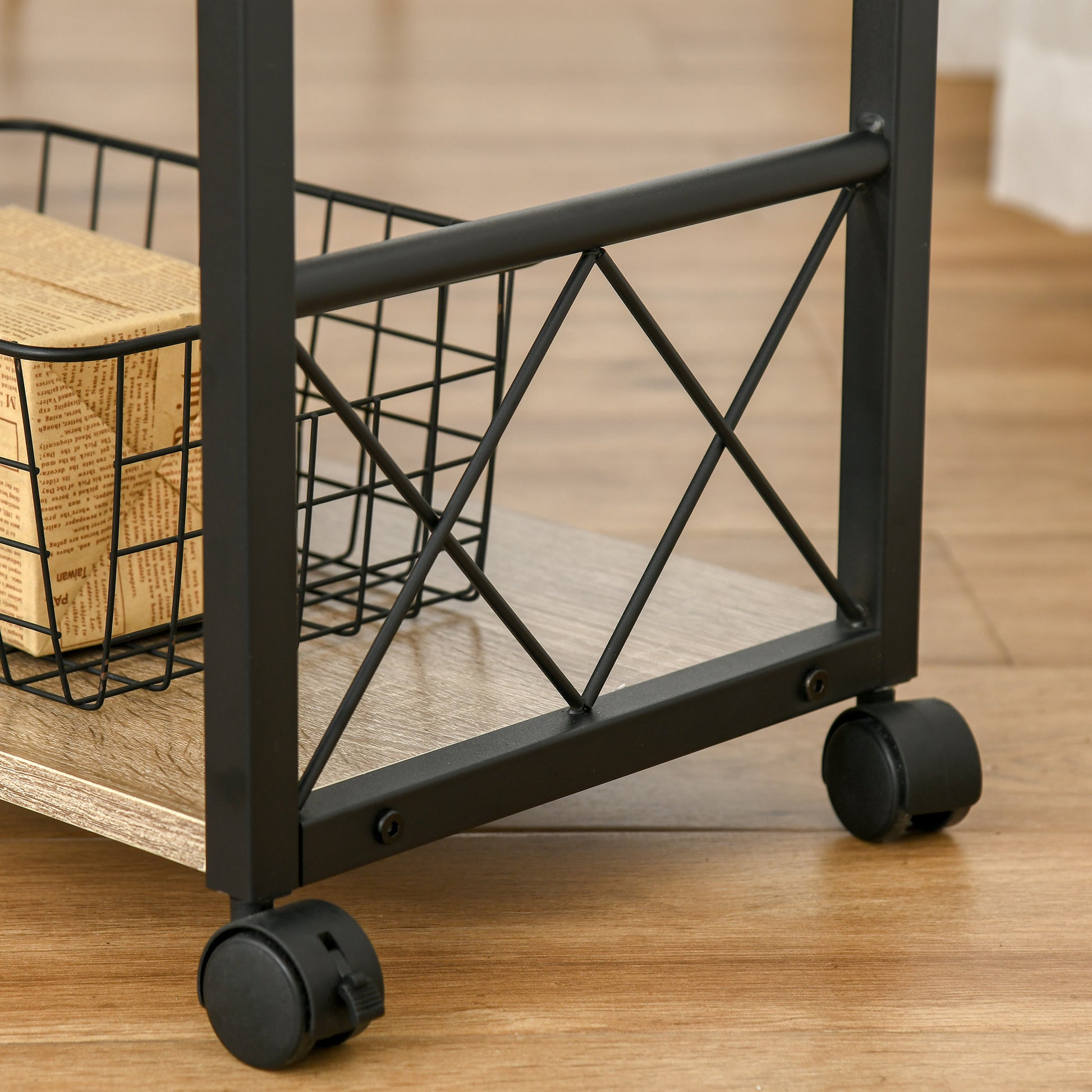Side Table Serving Trolley with Wheels Kitchen Cart Coffee Table with Drawer Shelf Mobile Particle Board Natural 60 x 30 x 65 cm