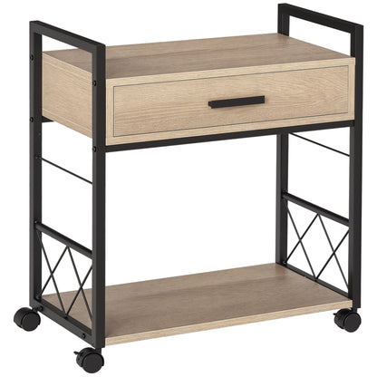 Side Table Serving Trolley with Wheels Kitchen Cart Coffee Table with Drawer Shelf Mobile Particle Board Natural 60 x 30 x 65 cm
