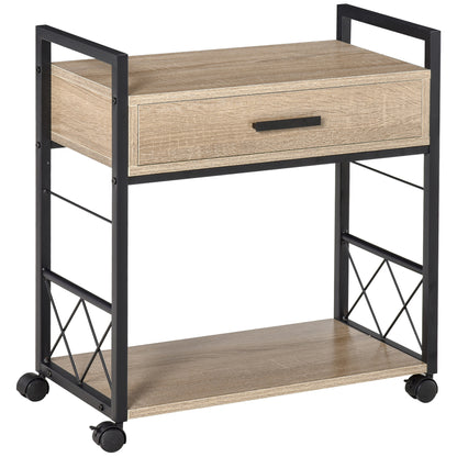 Side Table Serving Trolley with Wheels Kitchen Cart Coffee Table with Drawer Shelf Mobile Particle Board Natural 60 x 30 x 65 cm