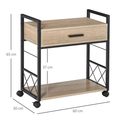 Side Table Serving Trolley with Wheels Kitchen Cart Coffee Table with Drawer Shelf Mobile Particle Board Natural 60 x 30 x 65 cm
