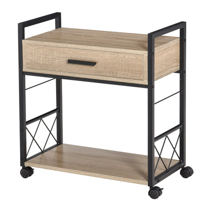 Side Table Serving Trolley with Wheels Kitchen Cart Coffee Table with Drawer Shelf Mobile Particle Board Natural 60 x 30 x 65 cm