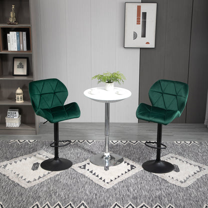 Set of 2 Bar Stools, Adjustable Height with Metal Base and Velvet Seat, Modern Stools with Backrest and Footrest, 46x48x83-104cm, Green