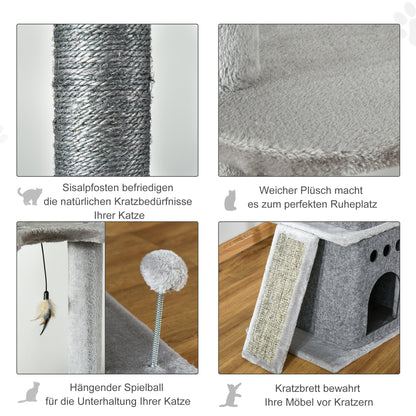 Cat Tree Ceiling High Climbing Tree with Cat Toy Sisal Plush Light Gray Height Adjustable 60 x 40 x 225-255 cm