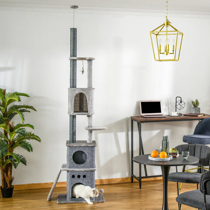 Cat Tree Ceiling High Climbing Tree with Cat Toy Sisal Plush Light Gray Height Adjustable 60 x 40 x 225-255 cm